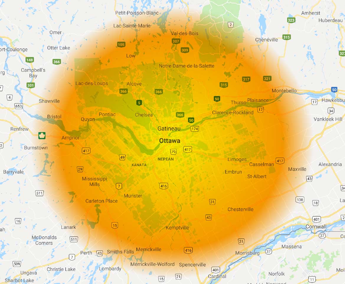 Ottawa Spray Foam Roofing & Insulation Area Map
